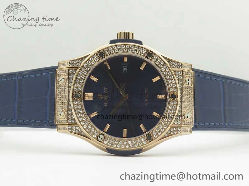 Classic Fusion 42mm Crystal RG Case F16 Factory 1:1 Best Edition Blue Dial On Gummy Strap A2892