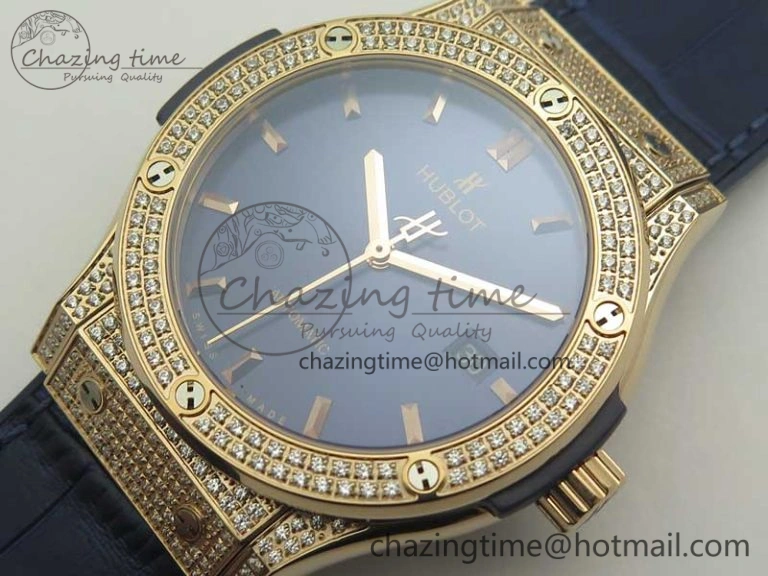 Classic Fusion 42mm Crystal RG Case F16 Factory 1:1 Best Edition Blue Dial On Gummy Strap A2892