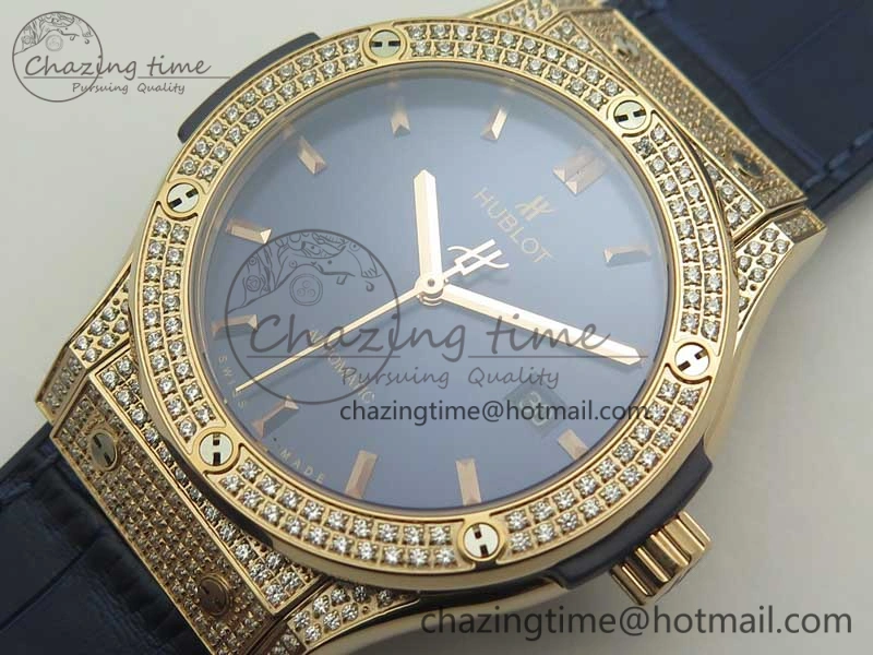 Classic Fusion 42mm Crystal RG Case F16 Factory 1:1 Best Edition Blue Dial On Gummy Strap A2892