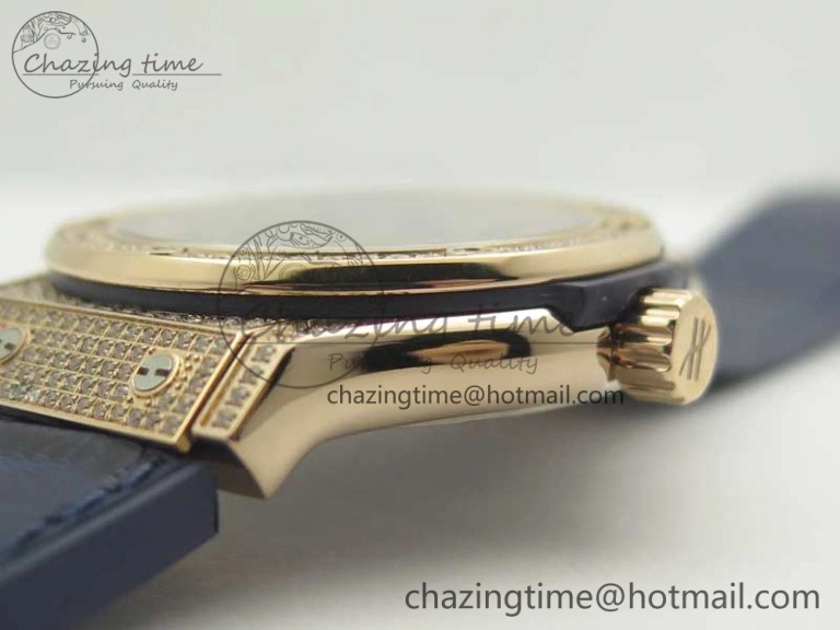 Classic Fusion 42mm Crystal RG Case F16 Factory 1:1 Best Edition Blue Dial On Gummy Strap A2892