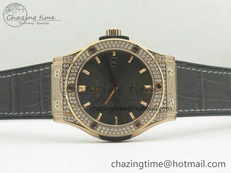 Classic Fusion 42mm Crystal RG Case F16 Factory 1:1 Best Edition Gray Dial On Gummy Strap A2892