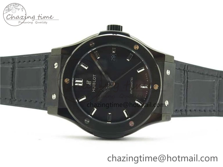 Classic Fusion 42mm DLC B50 Black Dial On Black Gummy Strap A2892
