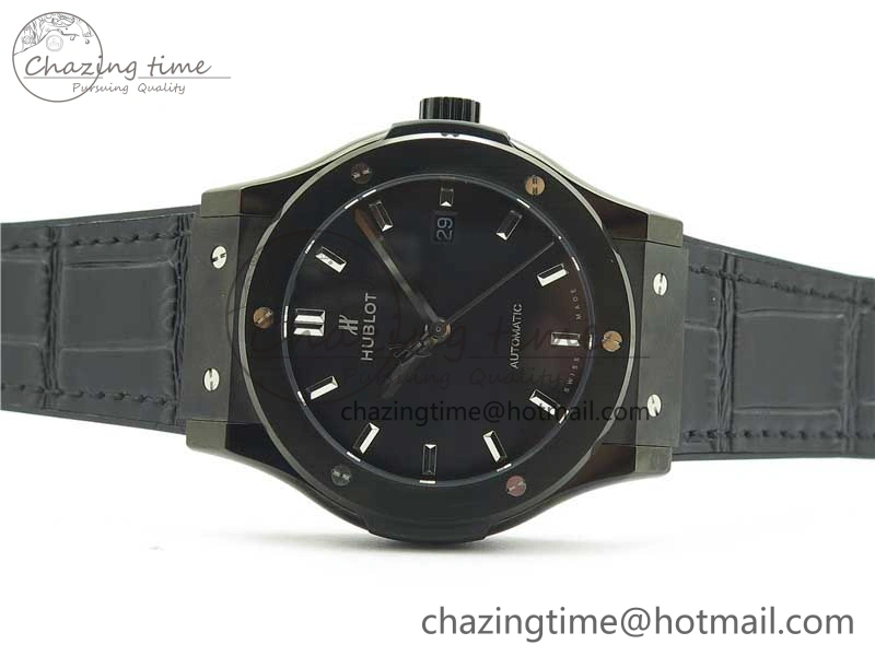 Classic Fusion 42mm DLC B50 Black Dial On Black Gummy Strap A2892