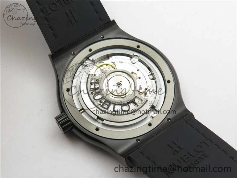 Classic Fusion 42mm DLC B50 Black Dial On Black Gummy Strap A2892