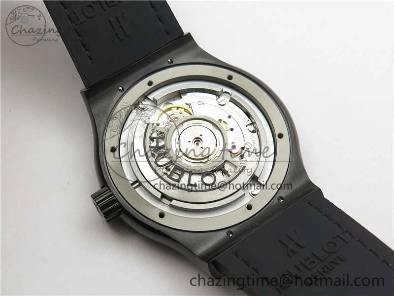 Classic Fusion 42mm DLC B50 Black Dial On Black Gummy Strap A2892