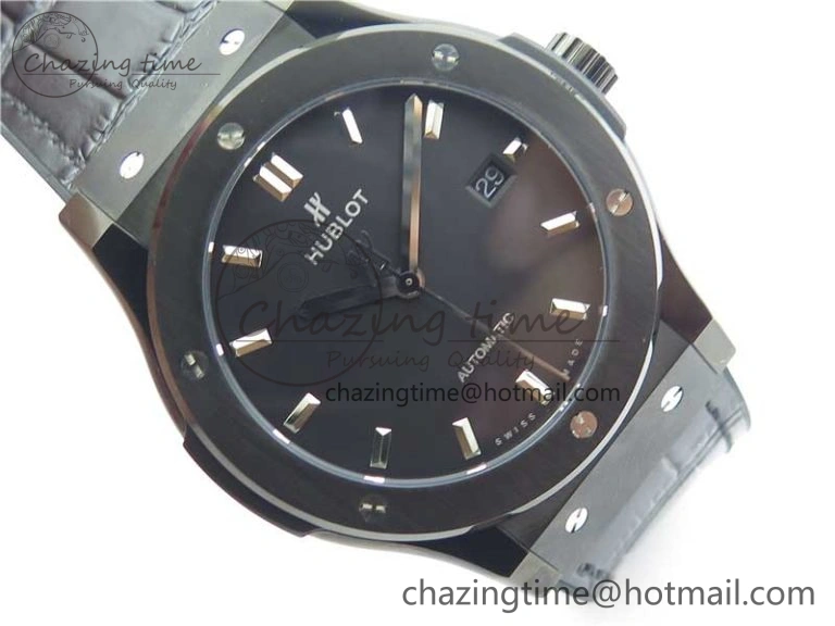 Classic Fusion 42mm DLC B50 Black Dial On Black Gummy Strap A2892