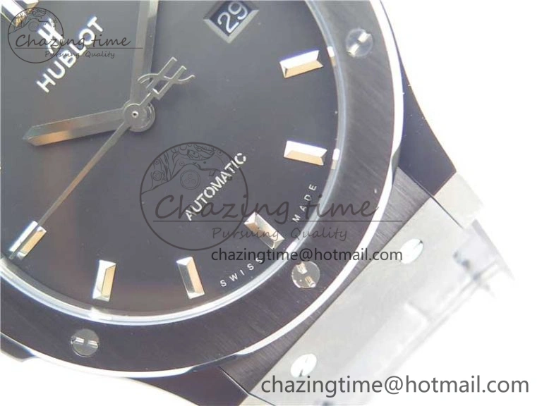 Classic Fusion 42mm DLC B50 Black Dial On Black Gummy Strap A2892