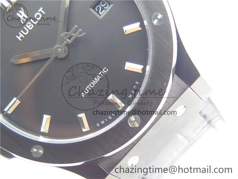 Classic Fusion 42mm DLC B50 Black Dial On Black Gummy Strap A2892