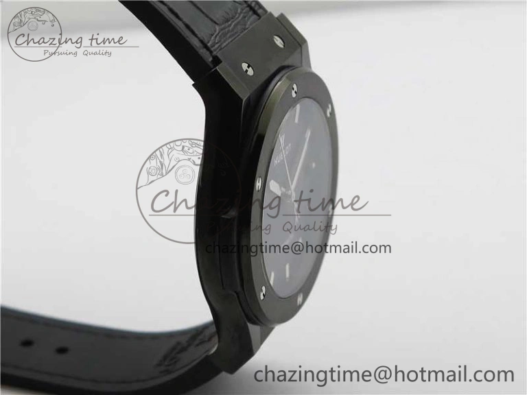 Classic Fusion 42mm DLC B50 Black Dial On Black Gummy Strap A2892