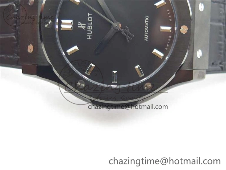 Classic Fusion 42mm DLC B50 Black Dial On Black Gummy Strap A2892