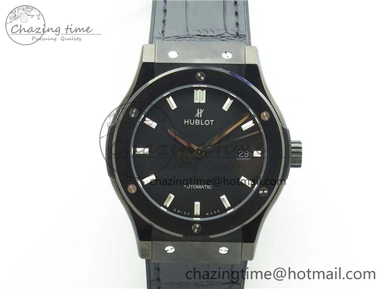 Classic Fusion 42mm DLC B50 Black Dial On Black Gummy Strap A2892