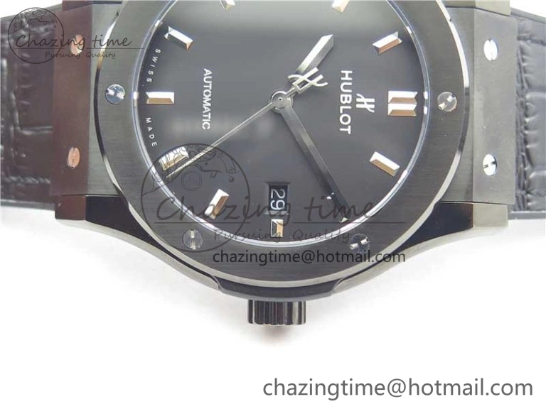 Classic Fusion 42mm DLC B50 Black Dial On Black Gummy Strap A2892