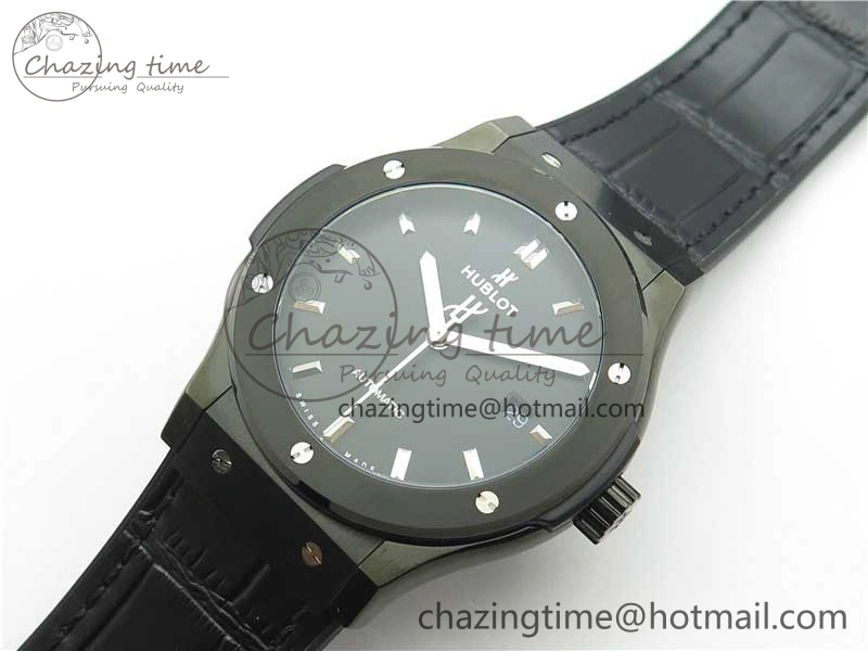 Classic Fusion 42mm DLC B50 Black Dial On Black Gummy Strap A2892
