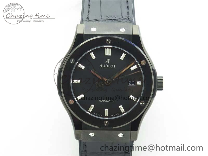 Classic Fusion 42mm DLC B50 Black Dial On Black Gummy Strap A2892