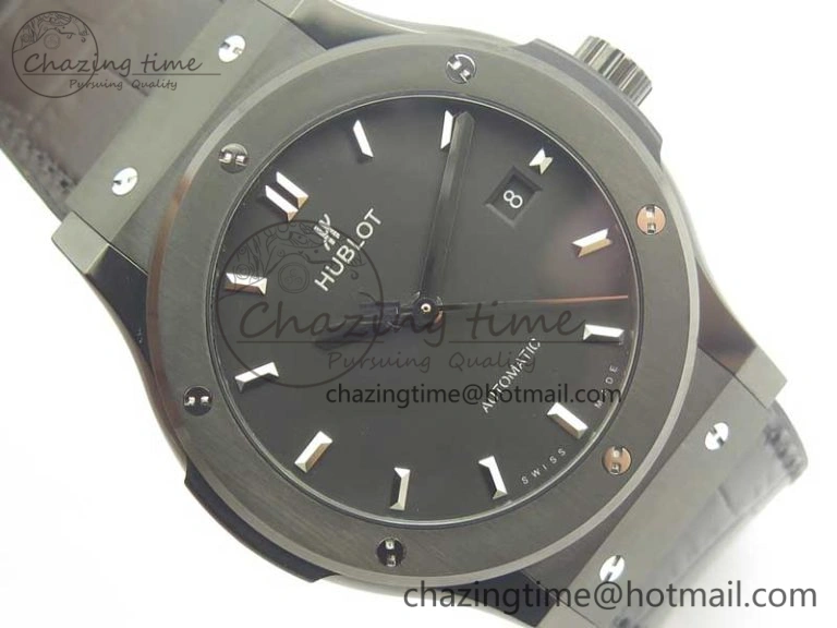 Classic Fusion 42mm PVD JJF 1:1 Best Edition Black Dial on Black Gummy Strap A2892