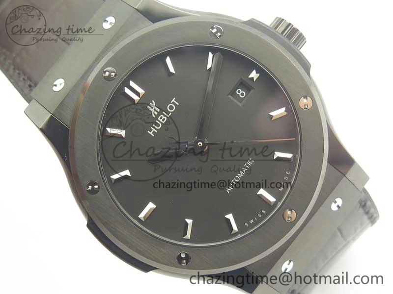 Classic Fusion 42mm PVD JJF 1:1 Best Edition Black Dial on Black Gummy Strap A2892