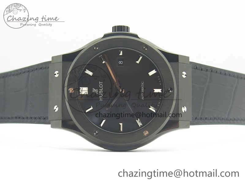Classic Fusion 42mm PVD JJF 1:1 Best Edition Black Dial on Black Gummy Strap A2892