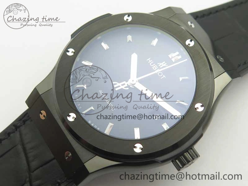 Classic Fusion 42mm PVD JJF 1:1 Best Edition Black Dial on Black Gummy Strap A2892