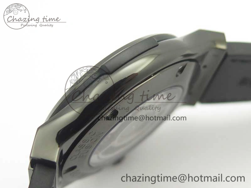Classic Fusion 42mm PVD JJF 1:1 Best Edition Black Dial on Black Gummy Strap A2892