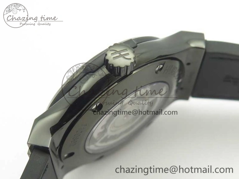 Classic Fusion 42mm PVD JJF 1:1 Best Edition Black Dial on Black Gummy Strap A2892
