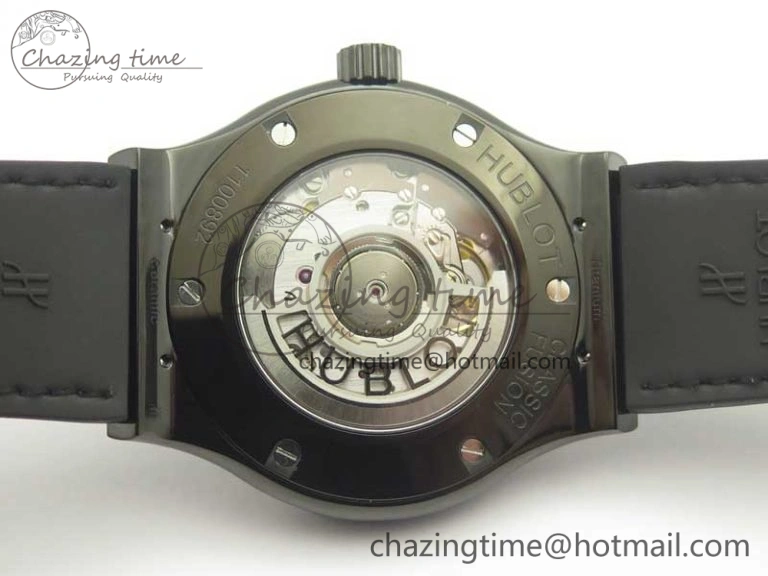 Classic Fusion 42mm PVD JJF 1:1 Best Edition Black Dial on Black Gummy Strap A2892