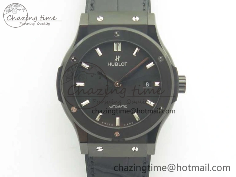Classic Fusion 42mm PVD JJF 1:1 Best Edition Black Dial on Black Gummy Strap A2892
