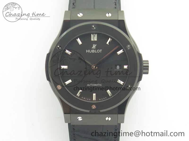Classic Fusion 42mm PVD JJF 1:1 Best Edition Black Dial on Black Gummy Strap A2892