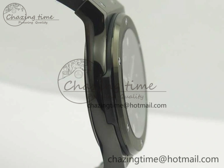 Classic Fusion 42mm PVD JJF 1:1 Best Edition Black Dial on Black Gummy Strap A2892