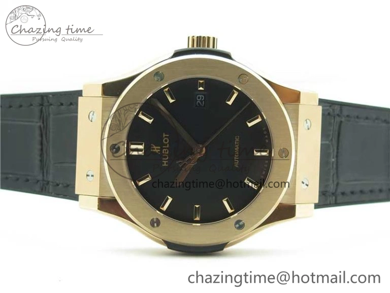 Classic Fusion 42mm RG B50 Black Dial On Black Gummy Strap A2892