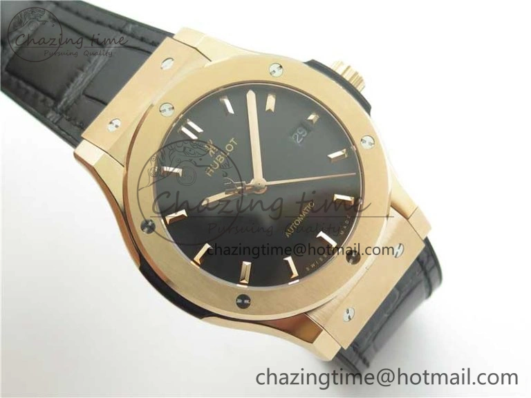Classic Fusion 42mm RG B50 Black Dial On Black Gummy Strap A2892