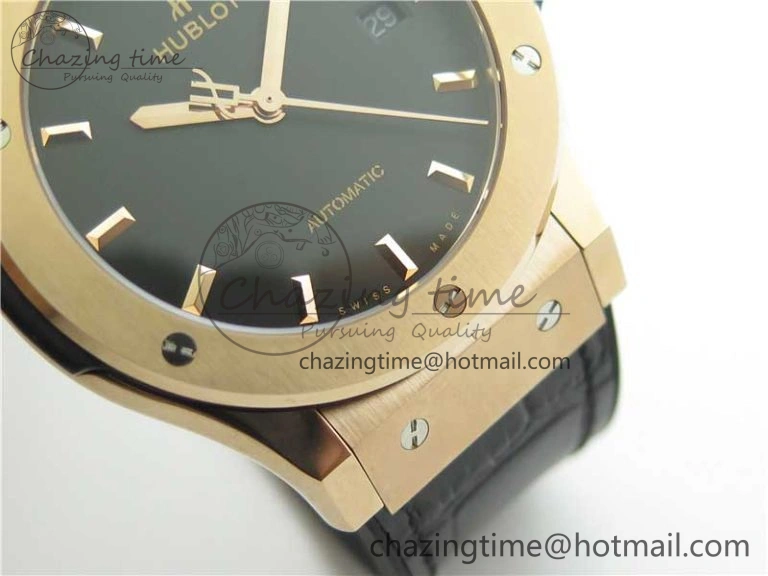 Classic Fusion 42mm RG B50 Black Dial On Black Gummy Strap A2892