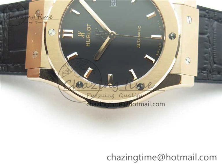Classic Fusion 42mm RG B50 Black Dial On Black Gummy Strap A2892