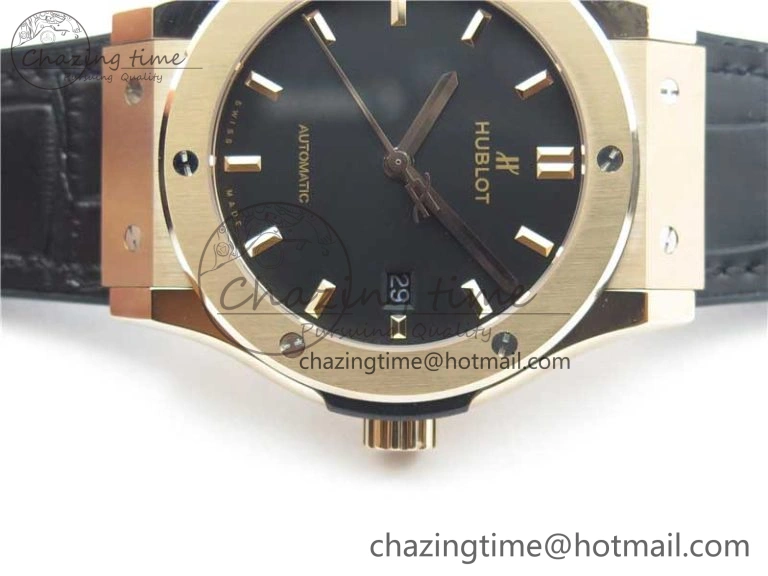 Classic Fusion 42mm RG B50 Black Dial On Black Gummy Strap A2892