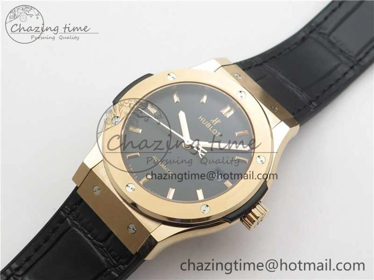 Classic Fusion 42mm RG B50 Black Dial On Black Gummy Strap A2892