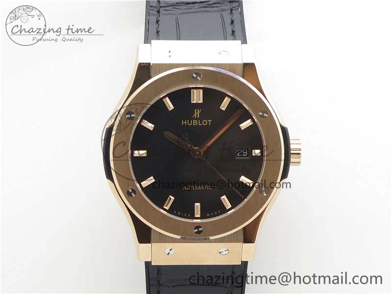 Classic Fusion 42mm RG B50 Black Dial On Black Gummy Strap A2892