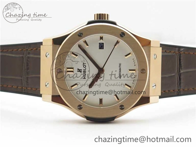 Classic Fusion 42mm RG B50 White Dial On Brown Gummy Strap A2892