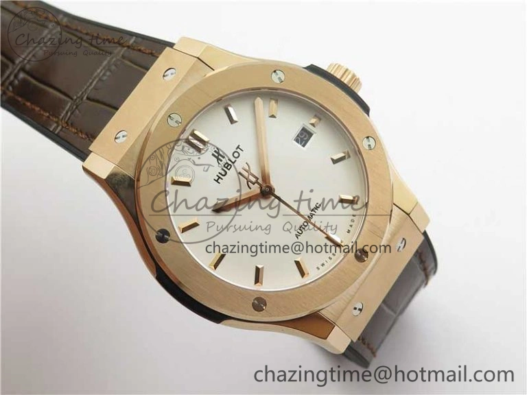 Classic Fusion 42mm RG B50 White Dial On Brown Gummy Strap A2892