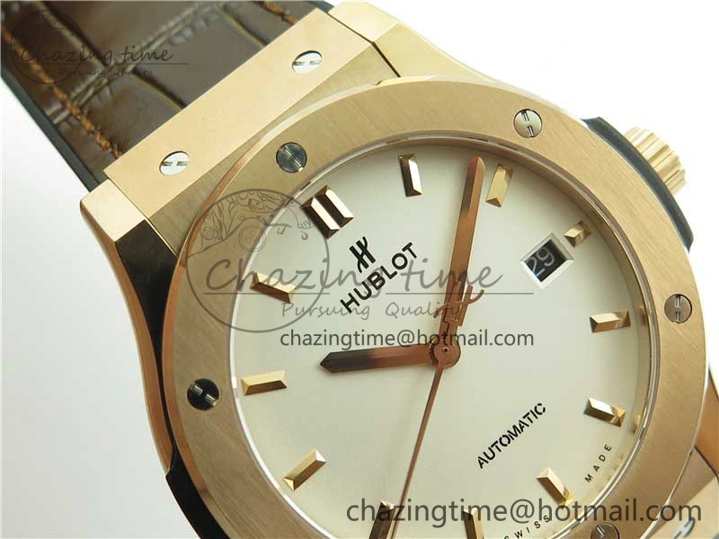 Classic Fusion 42mm RG B50 White Dial On Brown Gummy Strap A2892