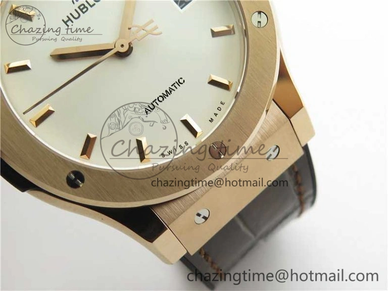 Classic Fusion 42mm RG B50 White Dial On Brown Gummy Strap A2892