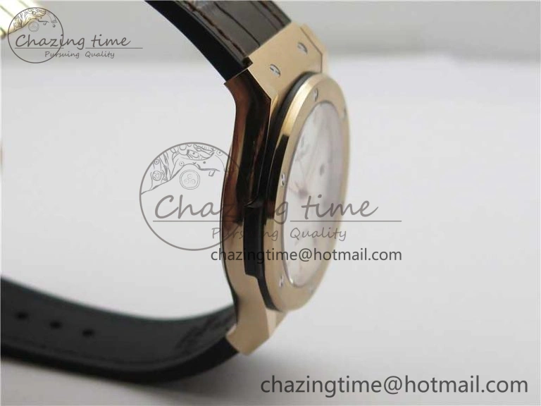 Classic Fusion 42mm RG B50 White Dial On Brown Gummy Strap A2892