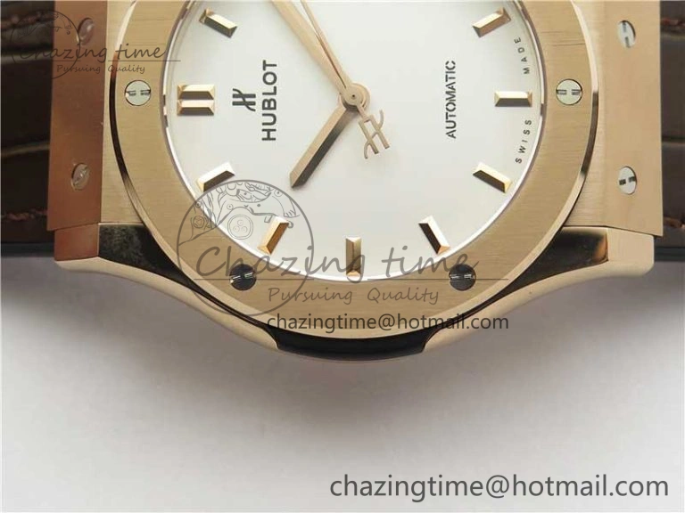 Classic Fusion 42mm RG B50 White Dial On Brown Gummy Strap A2892