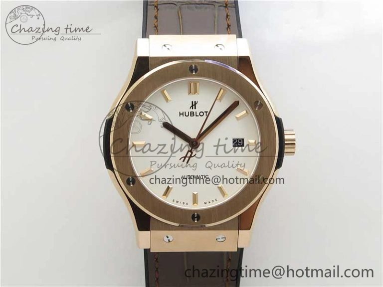 Classic Fusion 42mm RG B50 White Dial On Brown Gummy Strap A2892