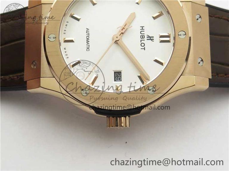 Classic Fusion 42mm RG B50 White Dial On Brown Gummy Strap A2892