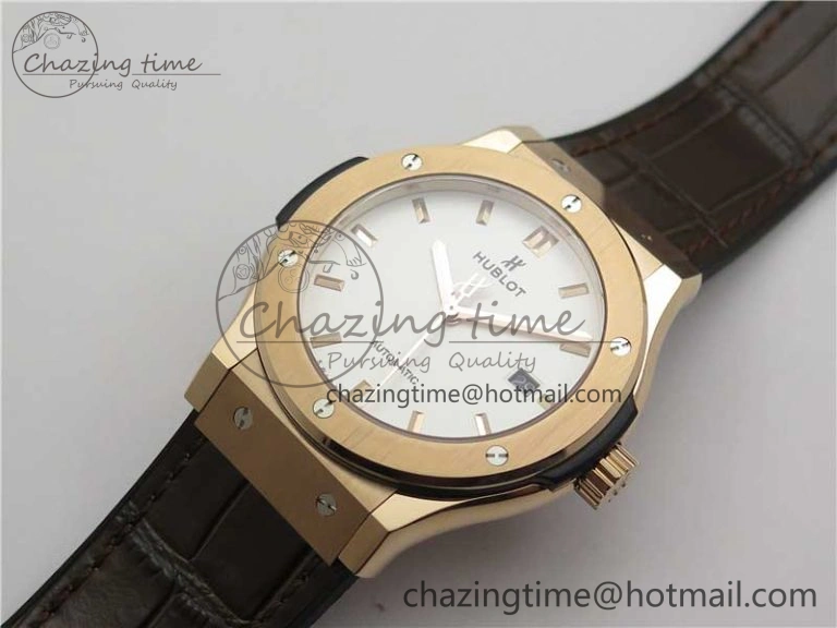 Classic Fusion 42mm RG B50 White Dial On Brown Gummy Strap A2892