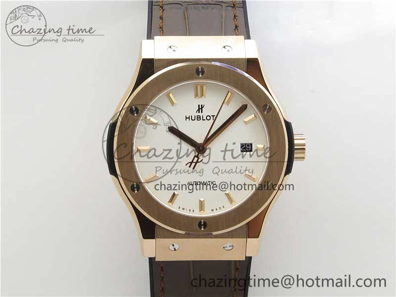 Classic Fusion 42mm RG B50 White Dial On Brown Gummy Strap A2892