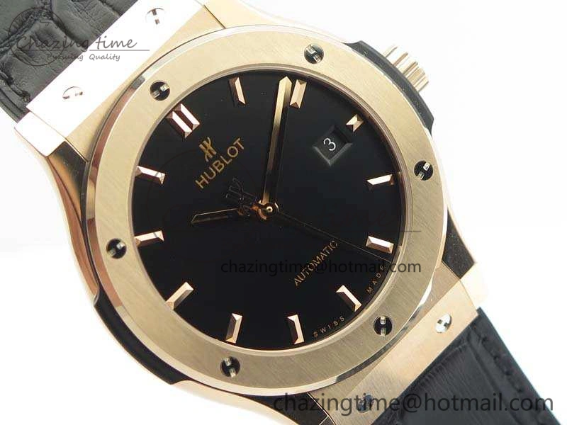 Classic Fusion 42mm RG JJF 1:1 Best Edition Black Dial On Gummy Strap A2892