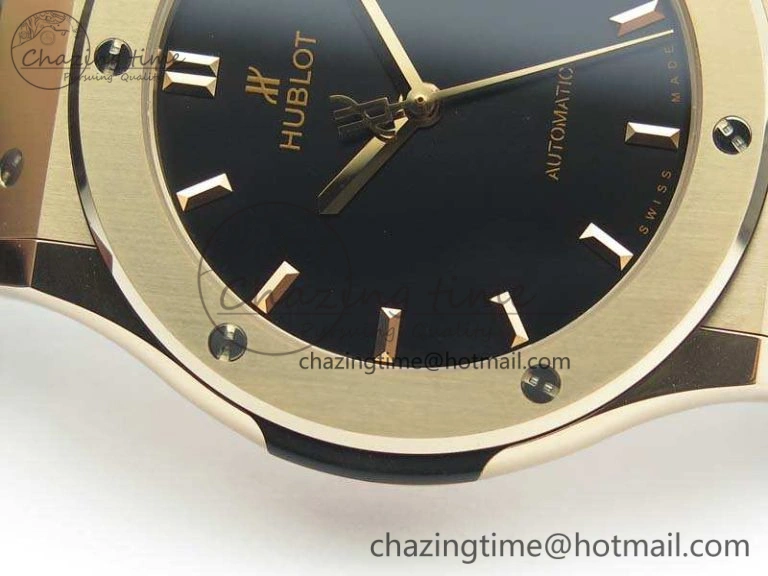 Classic Fusion 42mm RG JJF 1:1 Best Edition Black Dial On Gummy Strap A2892