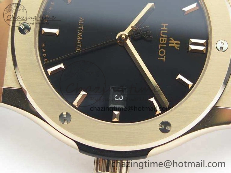 Classic Fusion 42mm RG JJF 1:1 Best Edition Black Dial On Gummy Strap A2892
