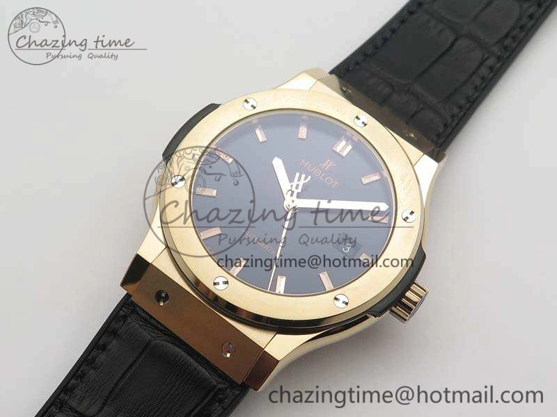 Classic Fusion 42mm RG JJF 1:1 Best Edition Black Dial On Gummy Strap A2892