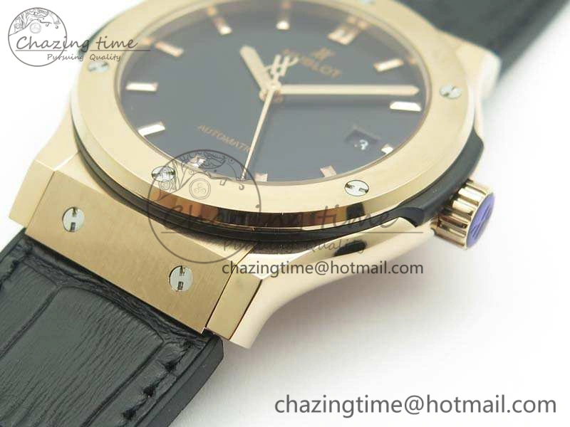 Classic Fusion 42mm RG JJF 1:1 Best Edition Black Dial On Gummy Strap A2892